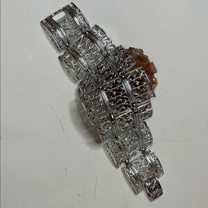 Vintage Sarah Coventry "Lady of Spain"  Wide Silver Tone 1960's Hinged Bracelet